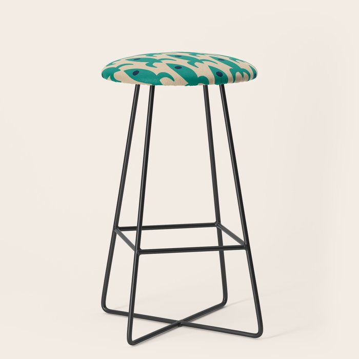 Space Age Rocket Ships - Atomic Age Mid-Century Modern Pattern in Teal and Mid Mod Beige Stool Gallery Image 1