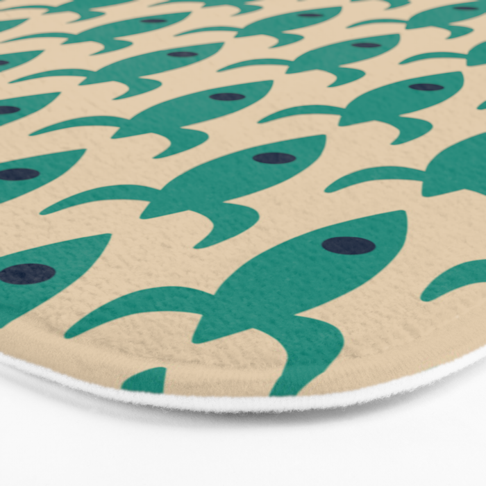 Space Age Rocket Ships - Atomic Age Mid-Century Modern Pattern in Teal and Mid Mod Beige Bath Mat Gallery Image 3