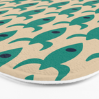 Space Age Rocket Ships - Atomic Age Mid-Century Modern Pattern in Teal and Mid Mod Beige Bath Mat Gallery Image 3