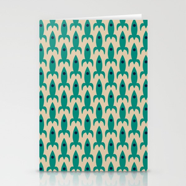 Space Age Rocket Ships - Atomic Age Mid-Century Modern Pattern in Teal and Mid Mod Beige Stationery Card Gallery Image 1