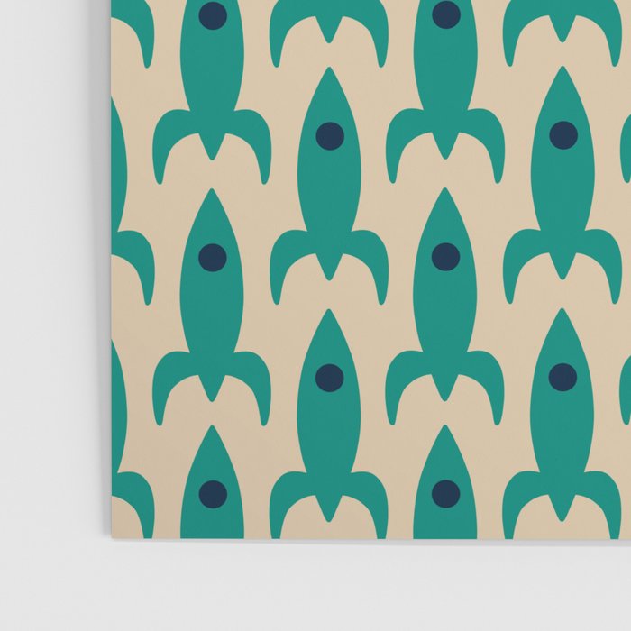Space Age Rocket Ships - Atomic Age Mid-Century Modern Pattern in Teal and Mid Mod Beige Poster Gallery Image 3