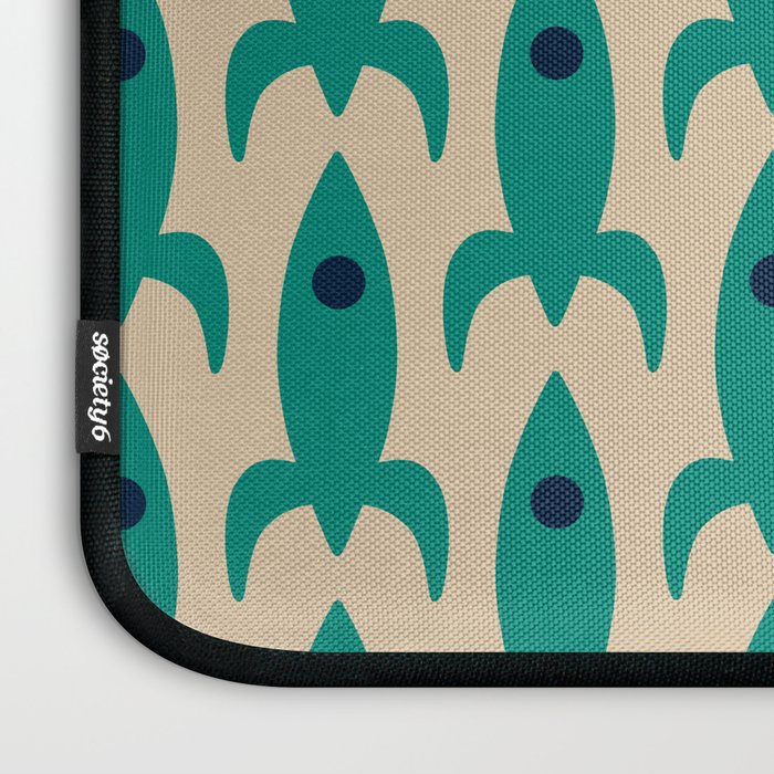 Space Age Rocket Ships - Atomic Age Mid-Century Modern Pattern in Teal and Mid Mod Beige Laptop Sleeve Gallery Image 3