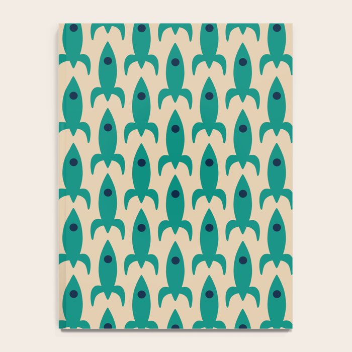 Space Age Rocket Ships - Atomic Age Mid-Century Modern Pattern in Teal and Mid Mod Beige Notebook Gallery Image 4
