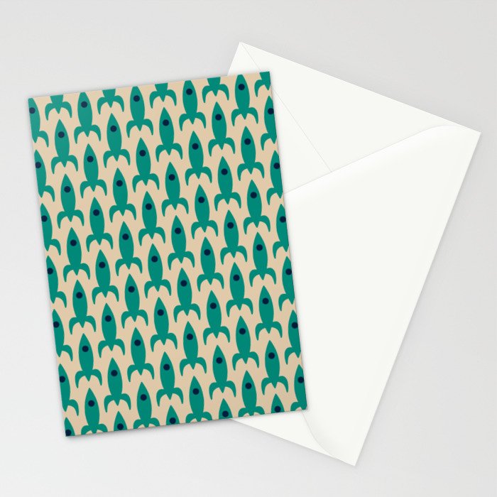 Space Age Rocket Ships - Atomic Age Mid-Century Modern Pattern in Teal and Mid Mod Beige Stationery Card Gallery Image 2