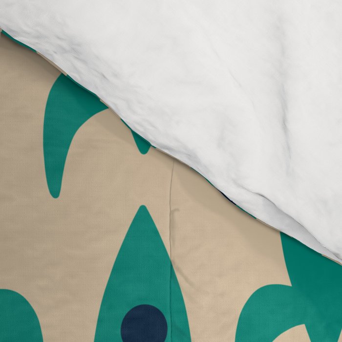 Space Age Rocket Ships - Atomic Age Mid-Century Modern Pattern in Teal and Mid Mod Beige Comforter Gallery Image 4