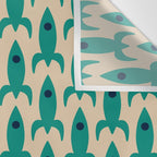 Space Age Rocket Ships - Atomic Age Mid-Century Modern Pattern in Teal and Mid Mod Beige Wall Tapestry Gallery Image 3