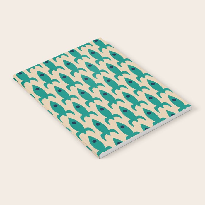 Space Age Rocket Ships - Atomic Age Mid-Century Modern Pattern in Teal and Mid Mod Beige Notebook Gallery Image 2