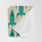 Space Age Rocket Ships - Atomic Age Mid-Century Modern Pattern in Teal and Mid Mod Beige Throw Blanket Gallery Image 3