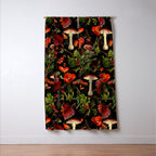 Vintage Dark Red Mushrooms And Poppies Botanical Midnight Garden Window Curtain Gallery Image 3