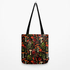 Vintage Dark Red Mushrooms And Poppies Botanical Midnight Garden Tote Bag Gallery Image 2