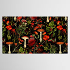 Vintage Dark Red Mushrooms And Poppies Botanical Midnight Garden Tablecloth Gallery Image 2