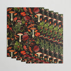 Vintage Dark Red Mushrooms And Poppies Botanical Midnight Garden Wrapping Paper Gallery Image 3