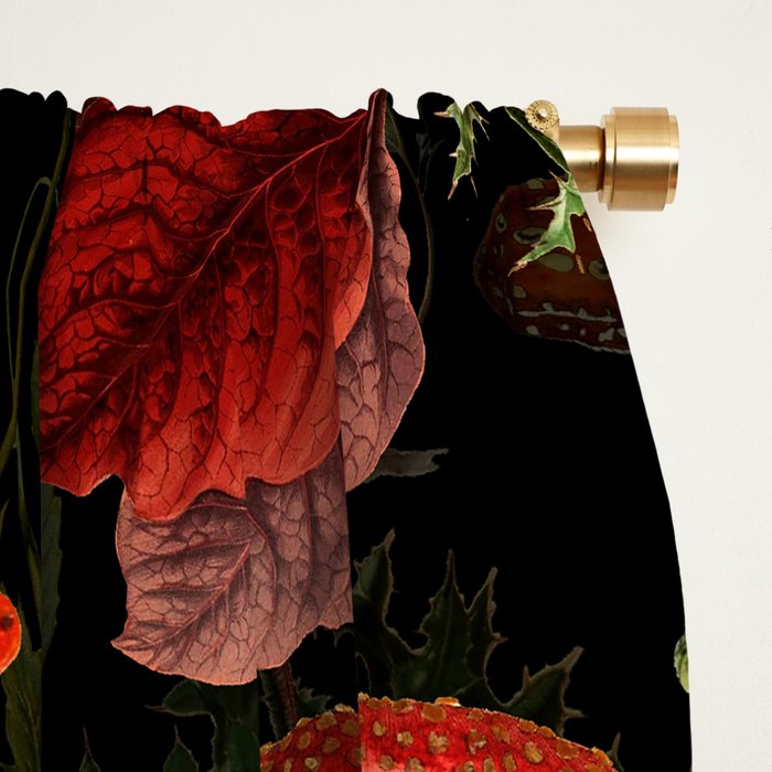 Vintage Dark Red Mushrooms And Poppies Botanical Midnight Garden Window Curtain Gallery Image 2