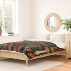 Vintage Dark Red Mushrooms And Poppies Botanical Midnight Garden Duvet Cover Gallery Image 2