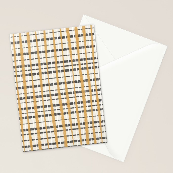 Hygge Plaid Painted Stripe Pattern Ochre Charcoal Cream Stationery Card Gallery Image 2