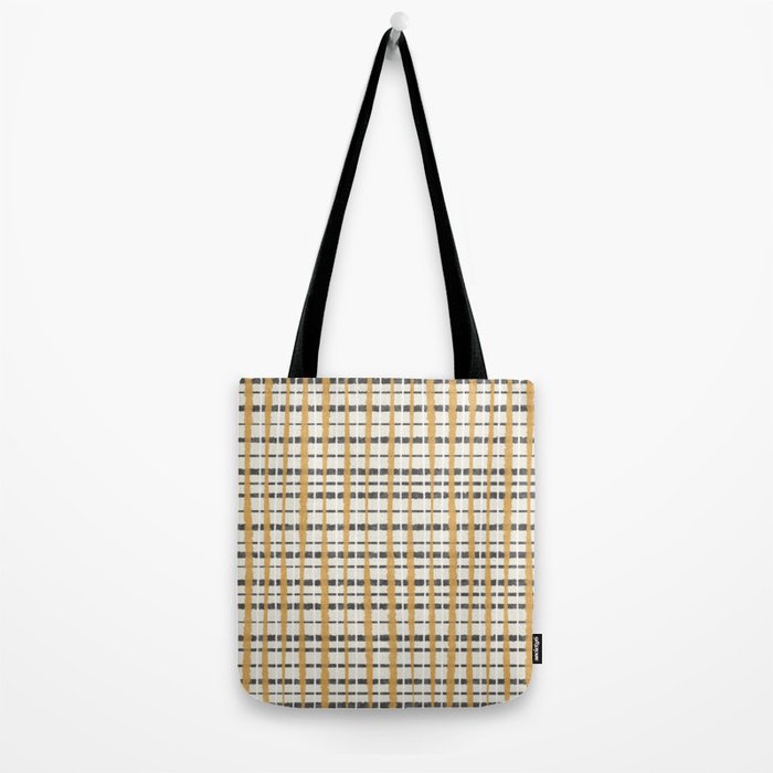 Hygge Plaid Painted Stripe Pattern Ochre Charcoal Cream Tote Bag Gallery Image 2