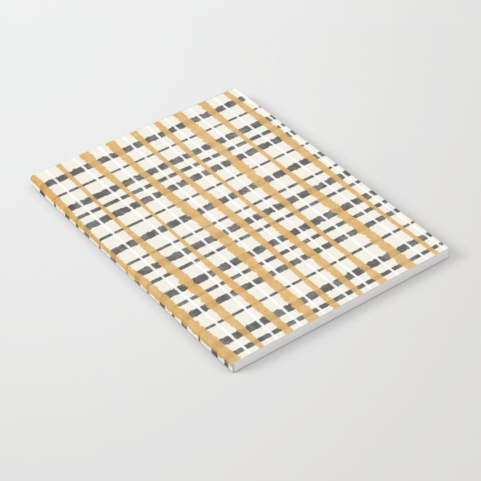 Hygge Plaid Painted Stripe Pattern Ochre Charcoal Cream Notebook Gallery Image 2