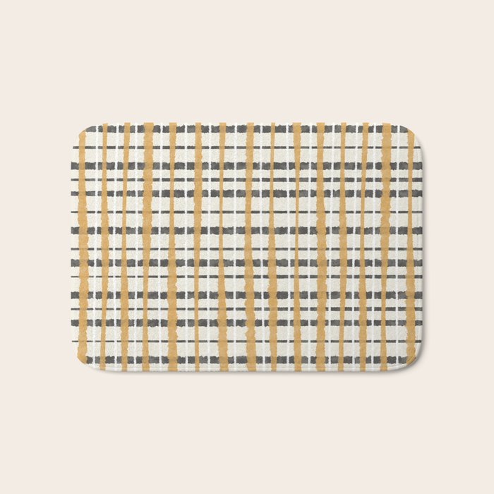 Hygge Plaid Painted Stripe Pattern Ochre Charcoal Cream Bath Mat Gallery Image 1