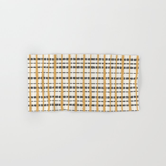 Hygge Plaid Painted Stripe Pattern Ochre Charcoal Cream Bath Towel Gallery Image 1