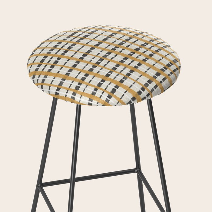 Hygge Plaid Painted Stripe Pattern Ochre Charcoal Cream Stool Gallery Image 2