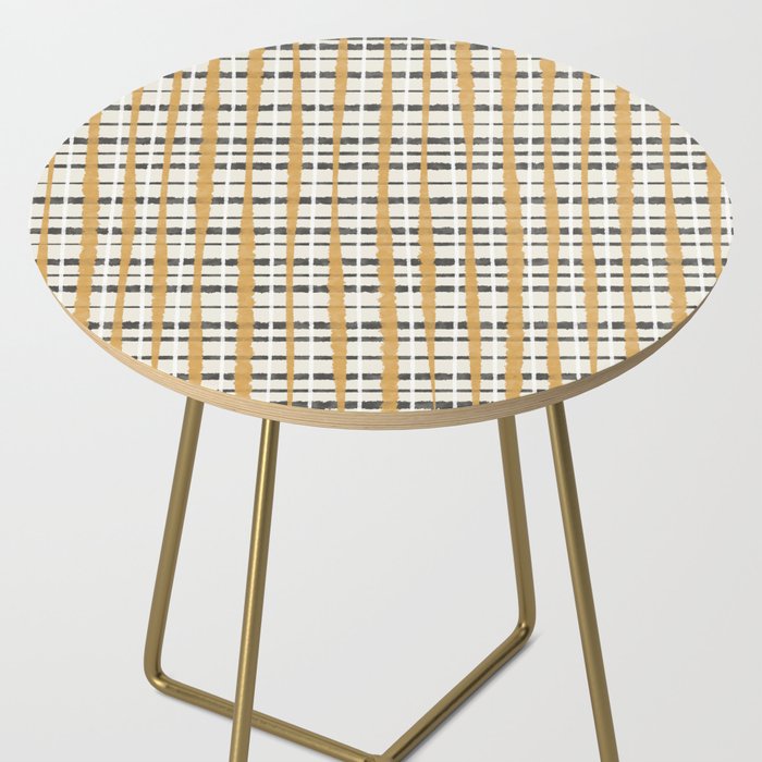 Hygge Plaid Painted Stripe Pattern Ochre Charcoal Cream Side Table Gallery Image 2