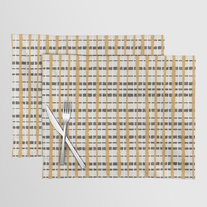 Hygge Plaid Painted Stripe Pattern Ochre Charcoal Cream Placemat Gallery Image 1