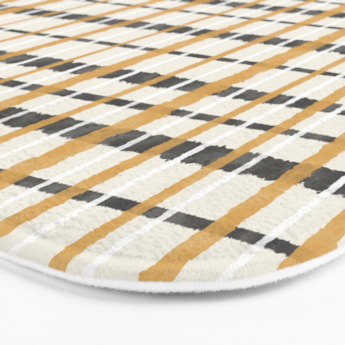 Hygge Plaid Painted Stripe Pattern Ochre Charcoal Cream Bath Mat Gallery Image 3