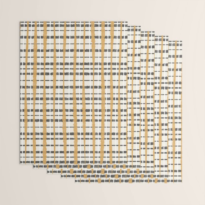 Hygge Plaid Painted Stripe Pattern Ochre Charcoal Cream Wrapping Paper Gallery Image 3