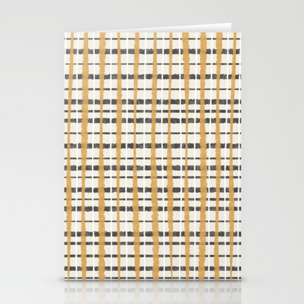 Hygge Plaid Painted Stripe Pattern Ochre Charcoal Cream Stationery Card Gallery Image 2