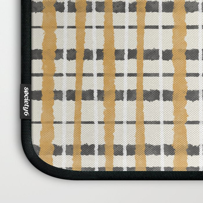Hygge Plaid Painted Stripe Pattern Ochre Charcoal Cream Laptop Sleeve Gallery Image 3