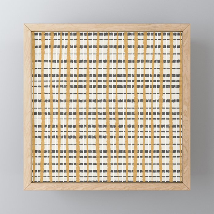 Hygge Plaid Painted Stripe Pattern Ochre Charcoal Cream Mini Art Print Gallery Image 1