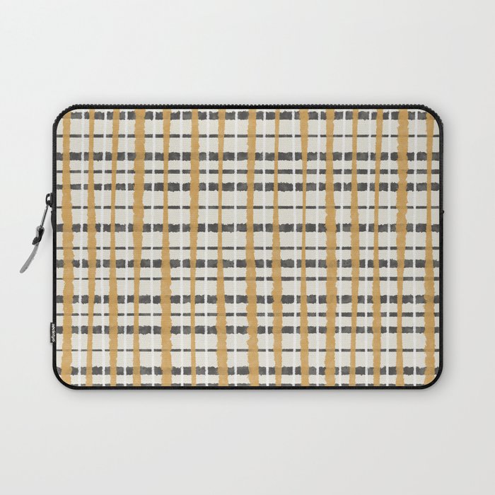 Hygge Plaid Painted Stripe Pattern Ochre Charcoal Cream Laptop Sleeve Gallery Image 1