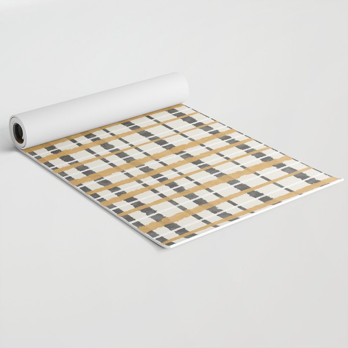 Hygge Plaid Painted Stripe Pattern Ochre Charcoal Cream Yoga Mat Gallery Image 2