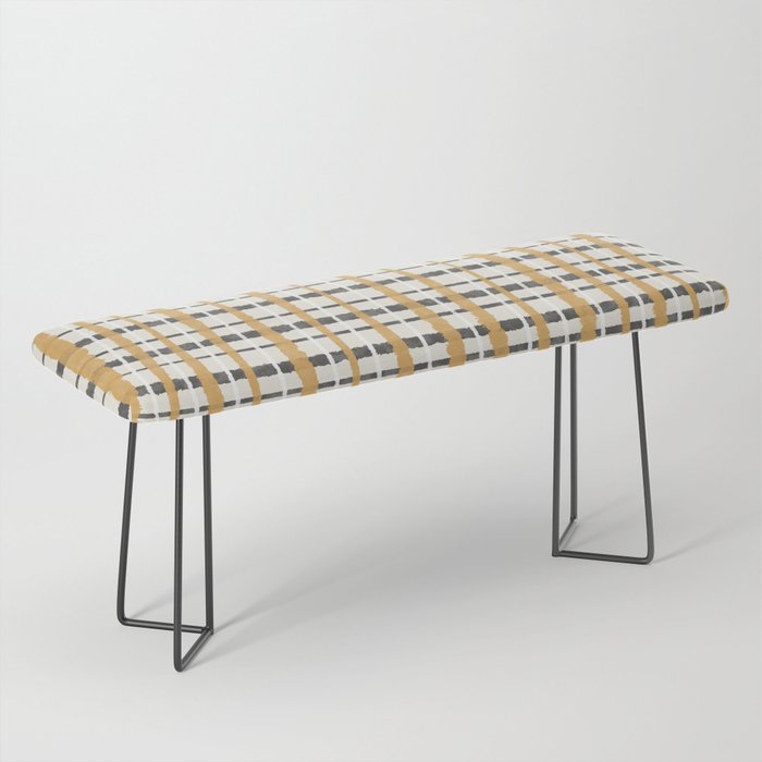 Hygge Plaid Painted Stripe Pattern Ochre Charcoal Cream Bench Gallery Image 1