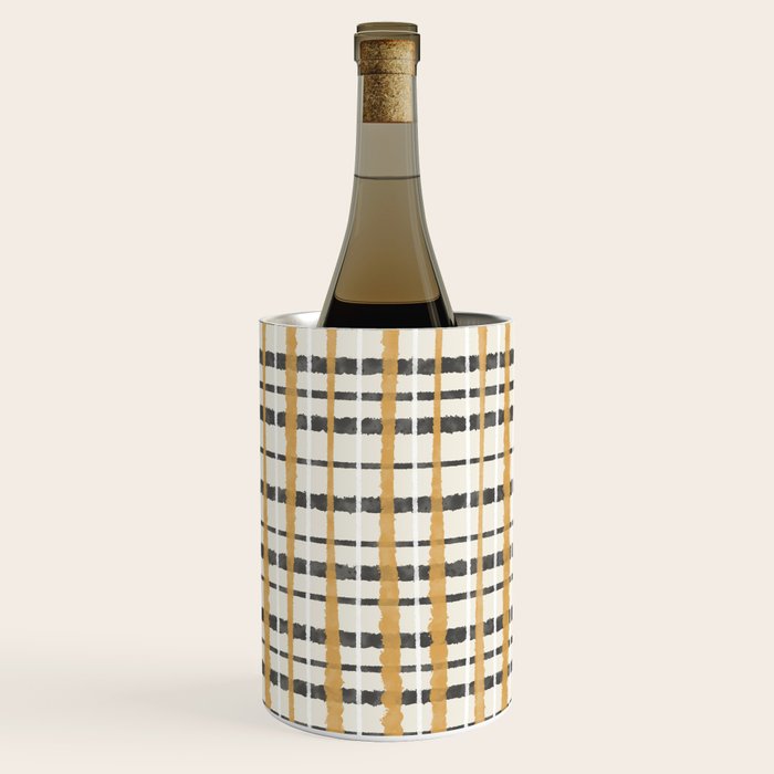 Hygge Plaid Painted Stripe Pattern Ochre Charcoal Cream Wine Chiller Gallery Image 1