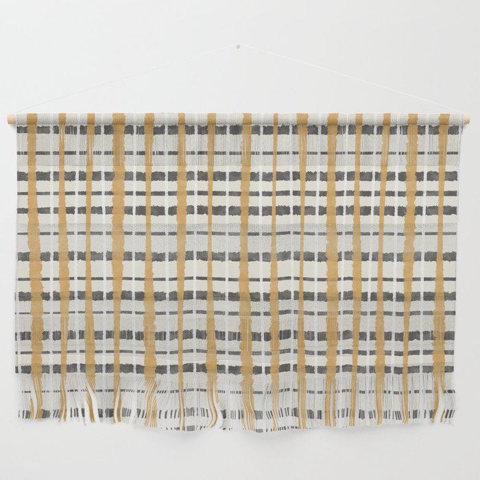 Hygge Plaid Painted Stripe Pattern Ochre Charcoal Cream Wall Hanging Gallery Image 1