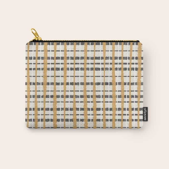 Hygge Plaid Painted Stripe Pattern Ochre Charcoal Cream Carry All Pouch Gallery Image 1