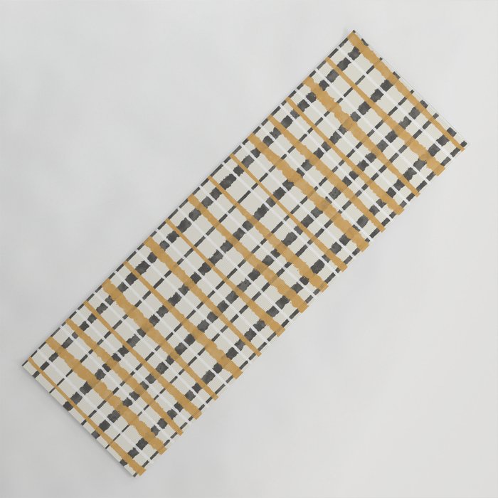 Hygge Plaid Painted Stripe Pattern Ochre Charcoal Cream Yoga Mat Gallery Image 1