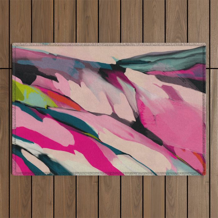 mountain landscape in pink Outdoor Rug Gallery Image 1