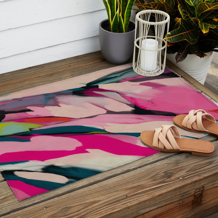 mountain landscape in pink Outdoor Rug Gallery Image 2