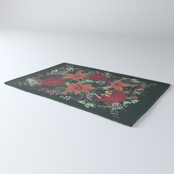 Wild Flowers Winter Bouquet (Enchanting Hidden Monsters in Dark Floral) Rug Gallery Image 3