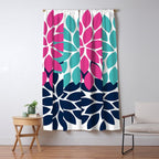 Bold Colorful Hot Pink Turquoise Navy Dahlia Flower Burst Petals Window Curtain Gallery Image 5