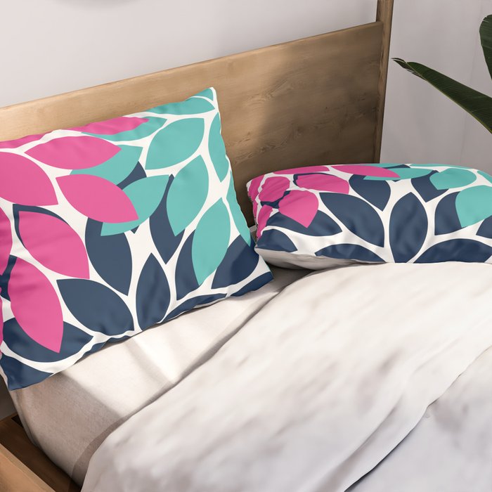Bold Colorful Hot Pink Turquoise Navy Dahlia Flower Burst Petals Pillow Sham Gallery Image 2