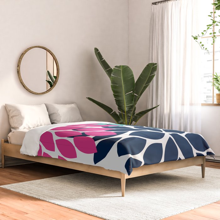 Bold Colorful Hot Pink Turquoise Navy Dahlia Flower Burst Petals Comforter Gallery Image 2
