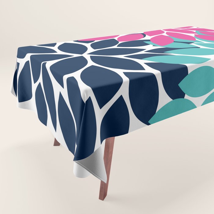 Bold Colorful Hot Pink Turquoise Navy Dahlia Flower Burst Petals Tablecloth Gallery Image 1