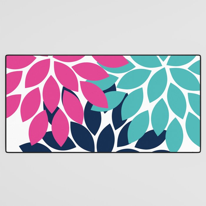 Bold Colorful Hot Pink Turquoise Navy Dahlia Flower Burst Petals Desk Mat Gallery Image 3