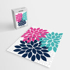 Bold Colorful Hot Pink Turquoise Navy Dahlia Flower Burst Petals Jigsaw Puzzle Gallery Image 2