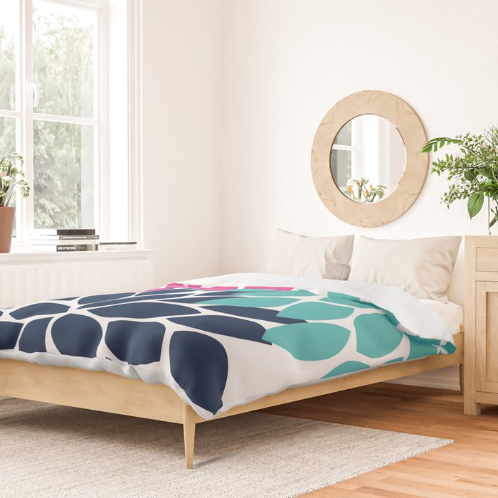Bold Colorful Hot Pink Turquoise Navy Dahlia Flower Burst Petals Duvet Cover Gallery Image 2