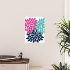 Bold Colorful Hot Pink Turquoise Navy Dahlia Flower Burst Petals Poster Gallery Image 2