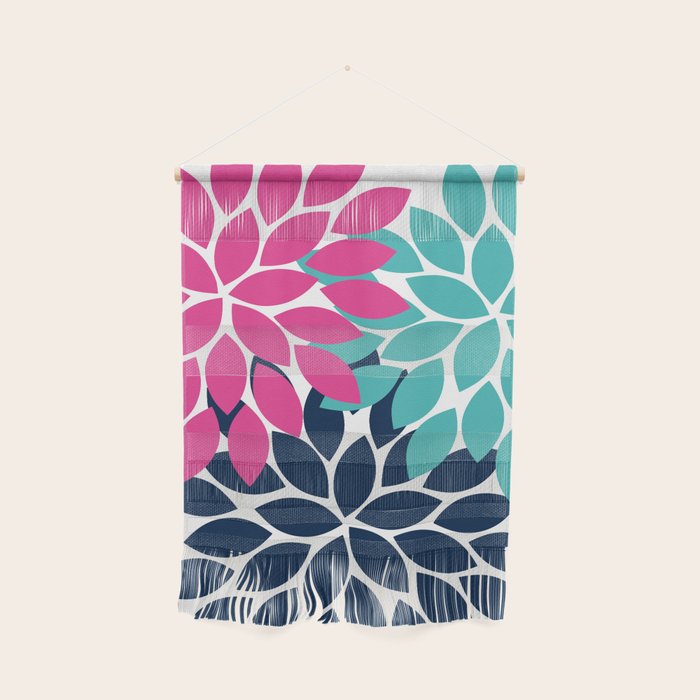 Bold Colorful Hot Pink Turquoise Navy Dahlia Flower Burst Petals Wall Hanging Gallery Image 1